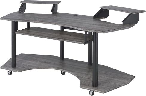 roomfitters Eleazar 71-Inch Black Oak Music Recording Desk, Professional 61-Key Audio Production Workstation, Mobile Studio Console with Dual Monitor Stands in Kuwait