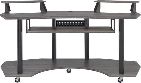 roomfitters Eleazar 71-Inch Black Oak Music Recording Desk, Professional 61-Key Audio Production Workstation, Mobile Studio Console with Dual Monitor Stands in Kuwait