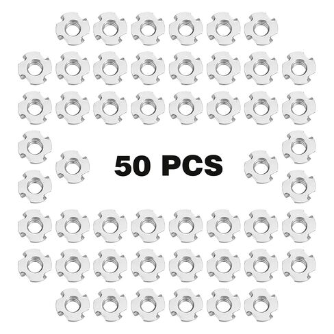 1/4"-20 T-Nuts 304 من الفولاذ المقاوم للصدأ، 4 شوكات على شكل تي 3/8" طول البرميل، إدراج خشب T-Nut للخشب، حوامل تسلق الصخور، الأثاث، الخزانة، 50 قطعة in Saudi Arabia