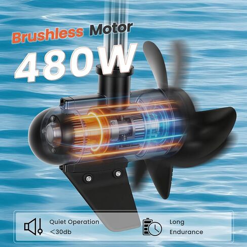 58 LBS Trolling Motor, Brushless Electric Motor with Stepless Speed Control, 30 Inch Shaft, LED Battery Indicator, Transom Mounted for Kayak, Fishing Boat in Kuwait
