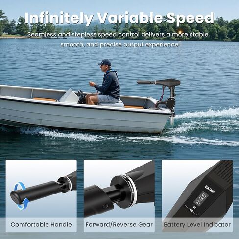 58 LBS Trolling Motor, Brushless Electric Motor with Stepless Speed Control, 30 Inch Shaft, LED Battery Indicator, Transom Mounted for Kayak, Fishing Boat in Kuwait