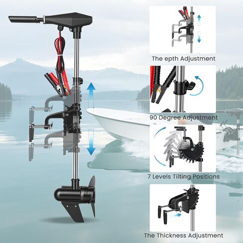 58 LBS Trolling Motor, Brushless Electric Motor with Stepless Speed Control, 30 Inch Shaft, LED Battery Indicator, Transom Mounted for Kayak, Fishing Boat in Kuwait