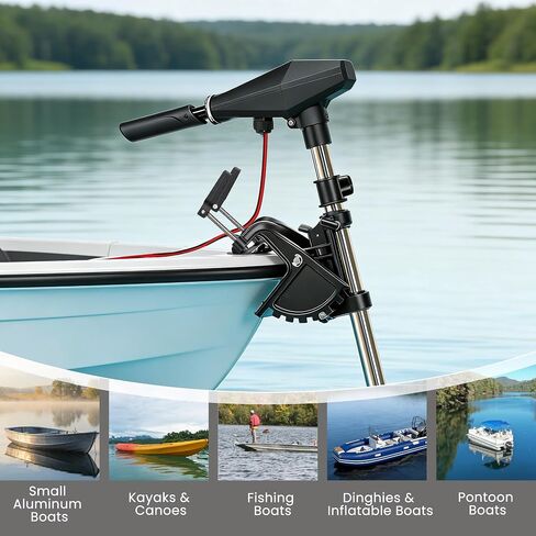 58 LBS Trolling Motor, Brushless Electric Motor with Stepless Speed Control, 30 Inch Shaft, LED Battery Indicator, Transom Mounted for Kayak, Fishing Boat in Kuwait
