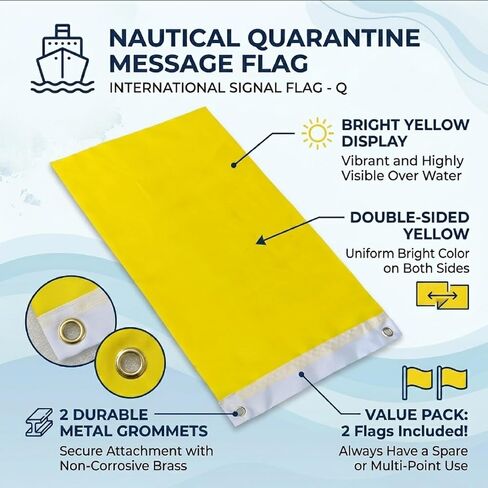 2 Pcs Quarantine Flag 12x19 Inch, Solid Yellow Blank Boat Flag for Marine Sailing and Port Entry in Kuwait
