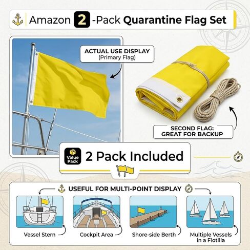 2 Pcs Quarantine Flag 12x19 Inch, Solid Yellow Blank Boat Flag for Marine Sailing and Port Entry in Kuwait