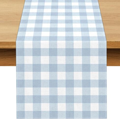 Dusty Blue Gingham Table Runner Blue Checkered Boy Girl Baby Shower Birthday Party Decoration Home Dining Kitchen Island Decor (13" x 72") in Kuwait