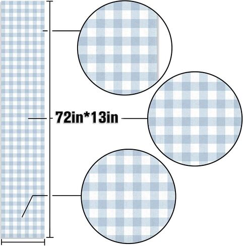 Dusty Blue Gingham Table Runner Blue Checkered Boy Girl Baby Shower Birthday Party Decoration Home Dining Kitchen Island Decor (13" x 72") in Kuwait