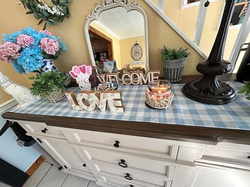 Dusty Blue Gingham Table Runner Blue Checkered Boy Girl Baby Shower Birthday Party Decoration Home Dining Kitchen Island Decor (13" x 72") in Kuwait