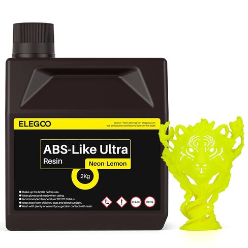 ELEGOO ABS-Like الراتنج الفائق، راتينج طابعة فوتوبوليمر ثلاثي الأبعاد سريع المعالجة للأشعة فوق البنفسجية، مرونة عالية، صلابة عالية، دقة عالية لطابعات Saturn Mars MSLA SLA DLP ثلاثية الأبعاد، 1000 جرام ليمون نيون in Kuwait