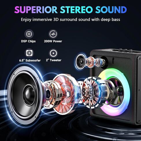 حزمة كاريوكي PPMIC MS75-T+U60 ذات 5 ميكروفونات: نظام PA من الدرجة الاحترافية مع 5 ميكروفونات لاسلكية، ومكبر صوت 6.5 بوصة، وميكروفونات UHF طويلة المدى، ومصابيح RGB وبطارية 24 ساعة للمنزل/الحفلة/الخارج in Kuwait