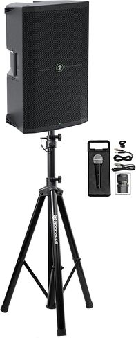 Audiosavings Bundle: Mackie Thump215 15" 1400 Watt Powered Active DJ PA Speaker Thump 215 Bundle with Rockville RVES05 Black Speaker Stand + Rockville RMC-XLR Wired Microphone Mic w 2 Cables (3 Items) in Saudi Arabia