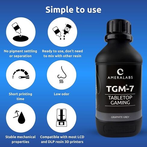 TGM-7 راتينج Wargaming ثلاثي الأبعاد لمنمنمات الطاولة - قوي، عالي الدقة، رائحة منخفضة، سائل طباعة ثلاثي الأبعاد سريع المعالجة لطابعات 4K/8K/12K LCD/DLP/SLA ثلاثية الأبعاد (رمادي جرافيت، 1 كجم) in Kuwait