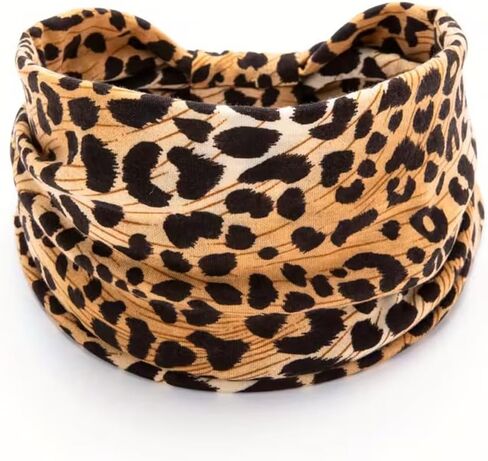 Stylish Leopard Print Sweat-Absorbent Stretch Women's Yoga Wide Knot Headband for Fitness & Yoga in Kuwait