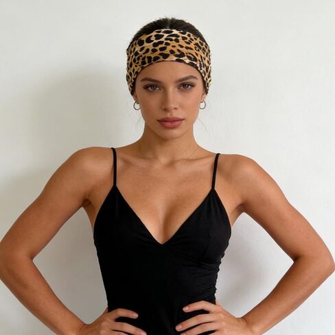 Stylish Leopard Print Sweat-Absorbent Stretch Women's Yoga Wide Knot Headband for Fitness & Yoga in Kuwait