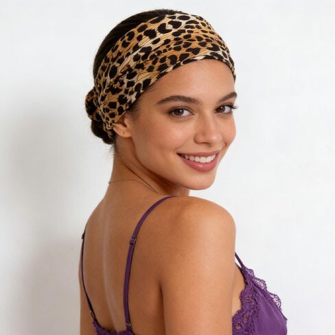 Stylish Leopard Print Sweat-Absorbent Stretch Women's Yoga Wide Knot Headband for Fitness & Yoga in Kuwait