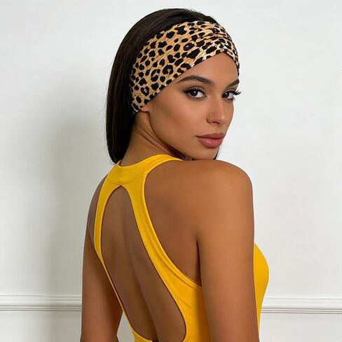 Stylish Leopard Print Sweat-Absorbent Stretch Women's Yoga Wide Knot Headband for Fitness & Yoga in Kuwait