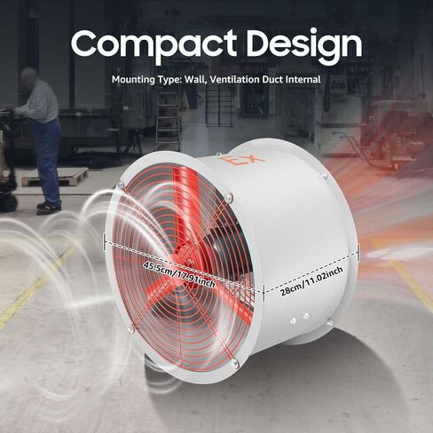 Explosion Proof Exhaust Fan, 2880m³/h Explosion Proof Exhaust Fan, 110V Industrial Spray Booth Paint Fumes Exhaust Fan Wall-Mounted Or Embedded Installation for Spray Booth, Basement, Factory in Kuwait