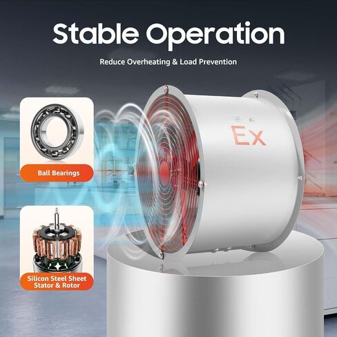 Explosion Proof Exhaust Fan, 2880m³/h Explosion Proof Exhaust Fan, 110V Industrial Spray Booth Paint Fumes Exhaust Fan Wall-Mounted Or Embedded Installation for Spray Booth, Basement, Factory in Kuwait