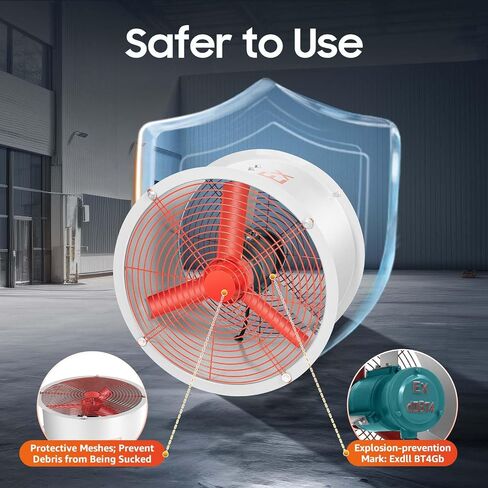 Explosion Proof Exhaust Fan, 2880m³/h Explosion Proof Exhaust Fan, 110V Industrial Spray Booth Paint Fumes Exhaust Fan Wall-Mounted Or Embedded Installation for Spray Booth, Basement, Factory in Kuwait