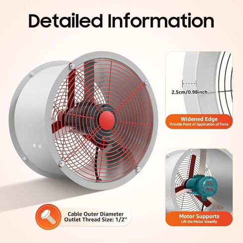 Explosion Proof Exhaust Fan, 2880m³/h Explosion Proof Exhaust Fan, 110V Industrial Spray Booth Paint Fumes Exhaust Fan Wall-Mounted Or Embedded Installation for Spray Booth, Basement, Factory in Kuwait