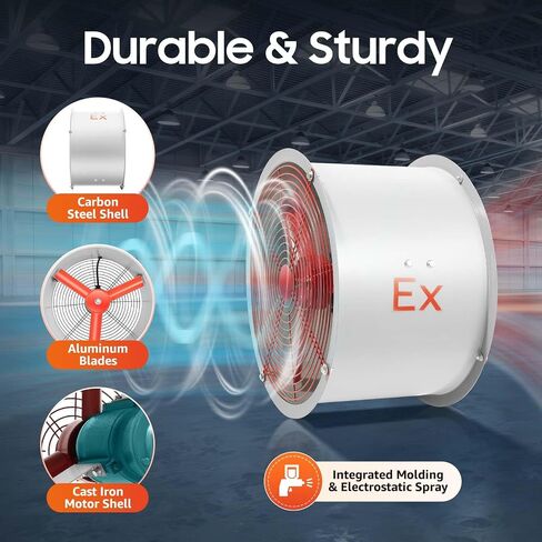 Explosion Proof Exhaust Fan, 2880m³/h Explosion Proof Exhaust Fan, 110V Industrial Spray Booth Paint Fumes Exhaust Fan Wall-Mounted Or Embedded Installation for Spray Booth, Basement, Factory in Kuwait
