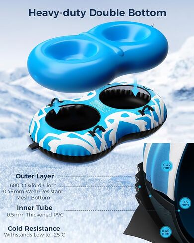 Snow Tube with Towable Leash, 68 Inch Snow Sleds for Kids and Adult，2 Person Sled for Winter Sports, Snow Tubes for Sledding Heavy Duty, Inflatable Snow Sled with Double Layer Bottom Fabric in Kuwait