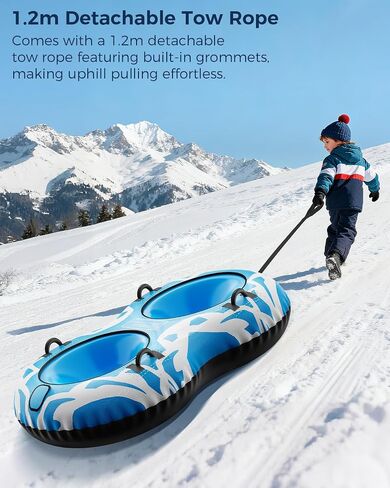 Snow Tube with Towable Leash, 68 Inch Snow Sleds for Kids and Adult，2 Person Sled for Winter Sports, Snow Tubes for Sledding Heavy Duty, Inflatable Snow Sled with Double Layer Bottom Fabric in Kuwait