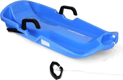 Slippery Racer Downhill Thunder Flexible Plastic Toboggan Snow Sled with Built in Brake System, Pull Rope, and Handle Grips, Blue in Kuwait