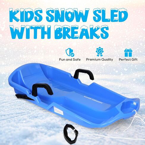 Slippery Racer Downhill Thunder Flexible Plastic Toboggan Snow Sled with Built in Brake System, Pull Rope, and Handle Grips, Blue in Kuwait