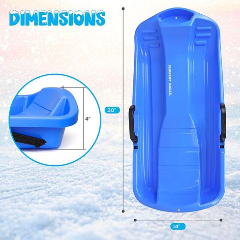 Slippery Racer Downhill Thunder Flexible Plastic Toboggan Snow Sled with Built in Brake System, Pull Rope, and Handle Grips, Blue in Kuwait