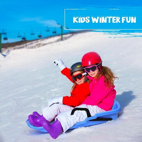 Slippery Racer Downhill Thunder Flexible Plastic Toboggan Snow Sled with Built in Brake System, Pull Rope, and Handle Grips, Blue in Kuwait