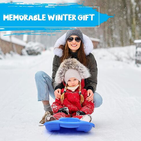 Slippery Racer Downhill Thunder Flexible Plastic Toboggan Snow Sled with Built in Brake System, Pull Rope, and Handle Grips, Blue in Kuwait