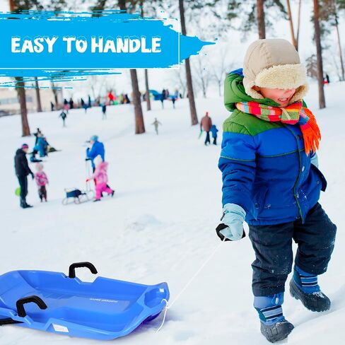 Slippery Racer Downhill Thunder Flexible Plastic Toboggan Snow Sled with Built in Brake System, Pull Rope, and Handle Grips, Blue in Kuwait
