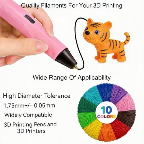 1.75mm PLA 3D Pen Filament Refills, 10 Colors 5M Per Color, 164FT Total Length, Low Odor Smooth Extrusion No Bubble Filament for 3D Pens in Kuwait