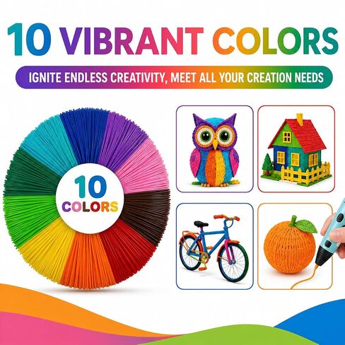3D Pen Filament Refills PLA 1.75mm, 10 Colors x 5M Each, Total 164FT, Low Odor No Bubble Filament for 3D Printing Pen, Smooth Drawing Craft Supplies in Kuwait
