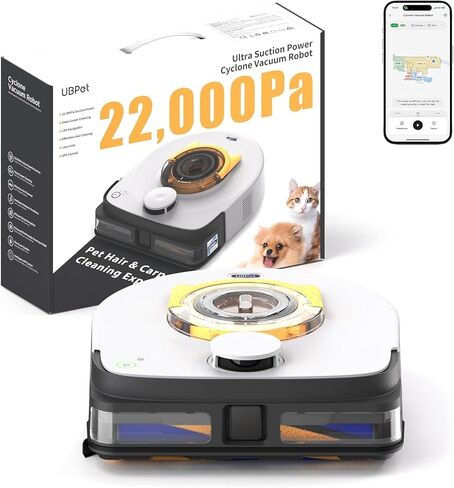 مكنسة روبوت UBPET مع شفط قوي للغاية بقدرة 22,000 باسكال - مكنسة روبوت أوتوماتيكية لشعر الحيوانات الأليفة والسجاد، تنظيف خالٍ من التشابك، رسم خرائط ذكي مع ملاحة LiDAR، التحكم في التطبيق in Kuwait