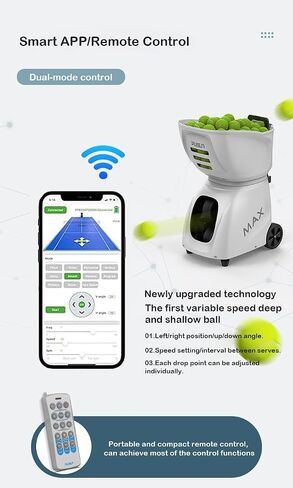 PT-MAX C Tennis & Padel Machine | App Control | Court Training | ABS-metal build, 120+ capacity, remote operation, 35 landing points, 12 tennis and 14 padel modes for mobile and pro players in Kuwait