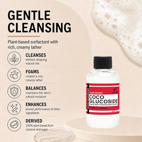 Coco Glucoside Surfactant 4 fl oz, Cosmetic Grade Plant-Based Nonionic Cleansing Agent, Sulfate-Free Foam Booster for DIY Shampoo, Body Wash, Facial Cleanser in Kuwait