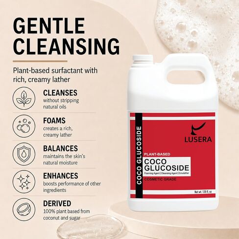 Coco Glucoside Surfactant 128 fl oz, Cosmetic Grade Plant-Based Nonionic Cleansing Agent, Sulfate-Free Foam Booster for DIY Shampoo, Body Wash, Facial Cleanser in Kuwait
