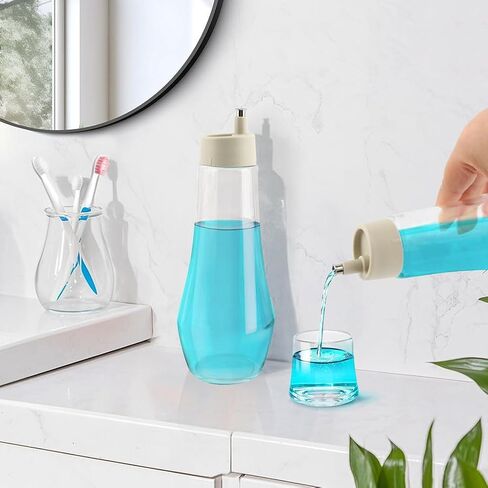 Mouthwash Dispenser for Bathroom, 8.8 oz Refillable Glass Mouth Wash Dispensers with Lid Cup Clear Small Mouthwash Container Bottle Holder for Bathroom & Kitchen Countertop in Kuwait