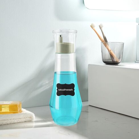 Mouthwash Dispenser for Bathroom, 8.8 oz Refillable Glass Mouth Wash Dispensers with Lid Cup Clear Small Mouthwash Container Bottle Holder for Bathroom & Kitchen Countertop in Kuwait