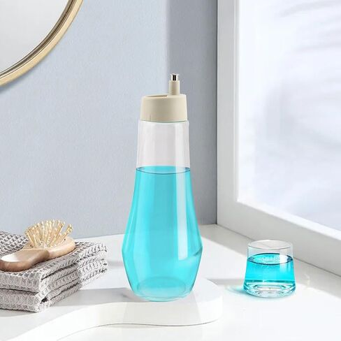 Mouthwash Dispenser for Bathroom, 8.8 oz Refillable Glass Mouth Wash Dispensers with Lid Cup Clear Small Mouthwash Container Bottle Holder for Bathroom & Kitchen Countertop in Kuwait