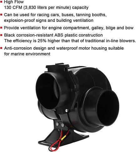 aqxreight مروحة منفاخ بيلج DC 130CFM مقاومة للتآكل ABS مروحة منفاخ بيلج DC 130CFM، تهوية ABS للقوارب والبحرية والحافلات البحرية بو in Kuwait
