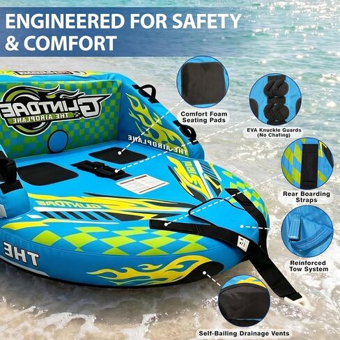 Towable Tube for Boating 2-Person, Heavy Duty Sofa Style Boat Tube | Premium Nylon Cover, EVA Pad & Super Safe Handle & Quick Connector Water Tubes for Boats, Boat Towables for Lake in Kuwait