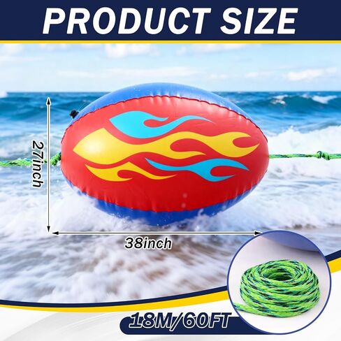 Silipull Towable Booster Ball with 60 ft Tow Rope, 4100 lb Break Strength, Heavy Duty Inflatable Booster Ball Keeps Rope Above Water, Reduces Spray & Drag for Tubing, Boating and 1-4 Rider Towables in Kuwait