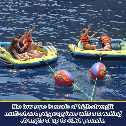 Silipull Towable Booster Ball with 60 ft Tow Rope, 4100 lb Break Strength, Heavy Duty Inflatable Booster Ball Keeps Rope Above Water, Reduces Spray & Drag for Tubing, Boating and 1-4 Rider Towables in Kuwait