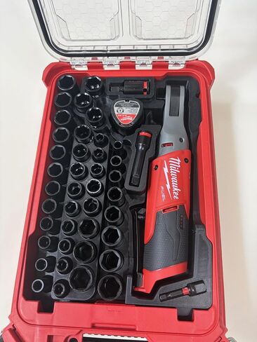 منظم إدراج Packout متوافق مع Milwaukee M12 FUEL 3/8 High Speed ​​Ratchet 2567-20 ومجموعة مقابس SHOCKWAVE 43 قطعة 49-66-7009، علبة أدوات لحقيبة PACKOUT 48-22-8435 in Kuwait