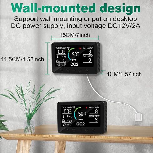 12 in 1 Air Quality Monitor Indoor, with WiFi and APP,Air Quality Tester for Home,Air Quality Meters for CO2,TVOC,PM1.0,PM2.5,AQI,Temperature and Humidity,Detector for Home,Office (Black) in Kuwait