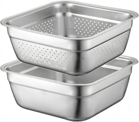 2 Pieces Nesting Basin Set Multifunctional Stainless Steel Basin Space Saving Kitchenware, 28cm in Kuwait