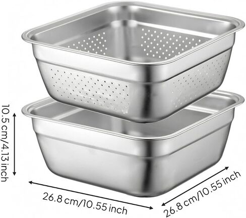 2 Pieces Nesting Basin Set Multifunctional Stainless Steel Basin Space Saving Kitchenware, 28cm in Kuwait